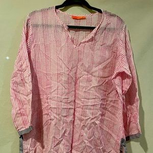 High End Red/White Oliphant Blouse.  Perfect Condition